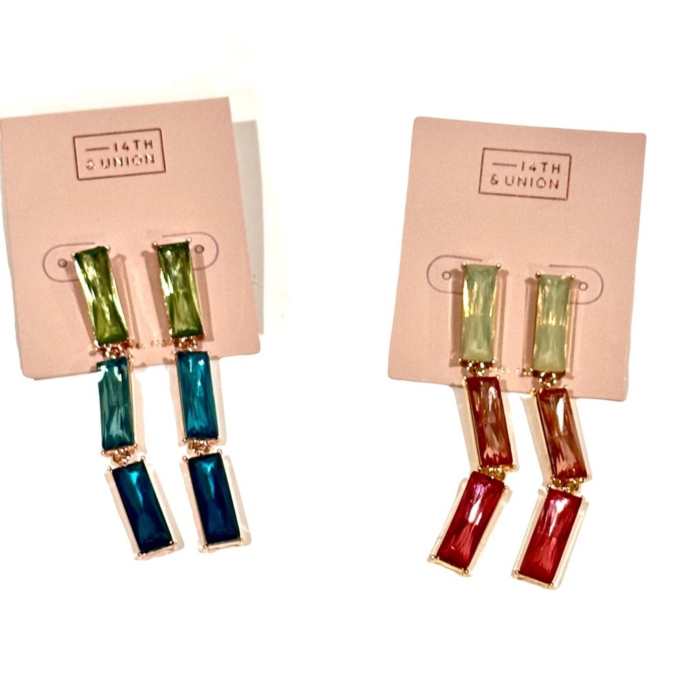 14TH & UNION Blue Green Ombré Baguette Crystal Drop Earring NWT​ - Picture 5 of 7